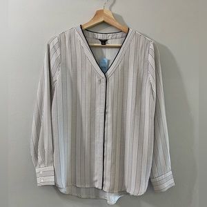 Ann Taylor petite white and black long sleeve dress top NWT